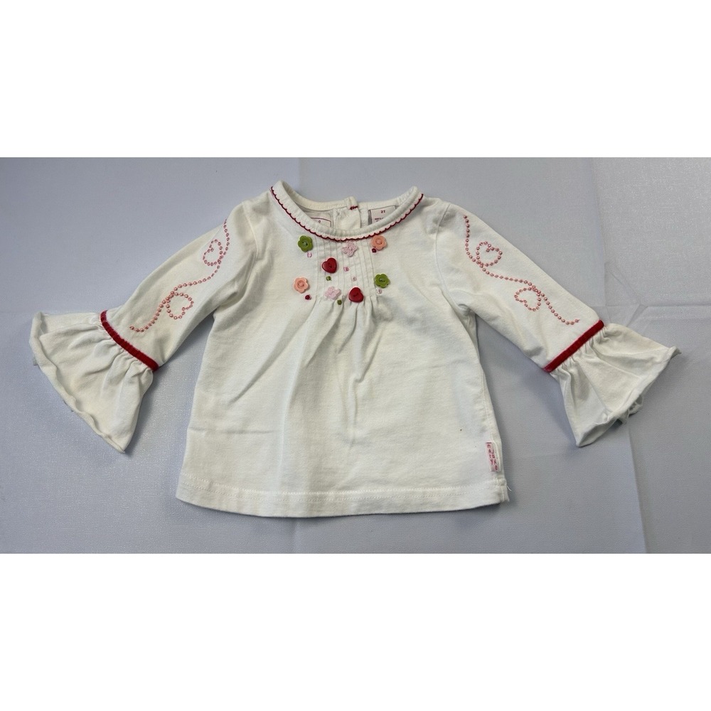 Mary Jane Girls 2T‎ White Bell Sleeve Top Heart Embroidery Boho Modern